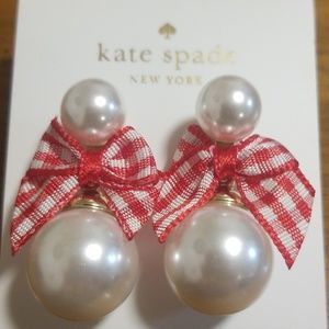 kate spade Jewelry - Kate Spade Pearl Red Gingham Check Bow Earrings kate spade Jewelry - Kate Spade Pearl Red Gingham Check Bow Earrings